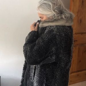 Vintage Astrakhan Umbre Fur Coat w Mink collar